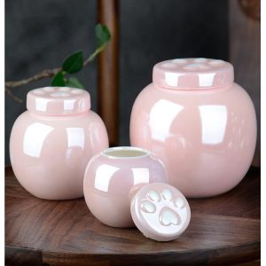 Urna Cerámica con relieve huella (Rosa)