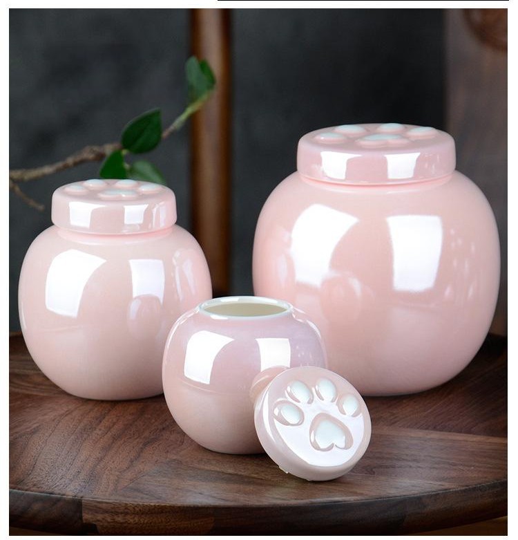 Urna Cerámica con relieve huella (Rosa)